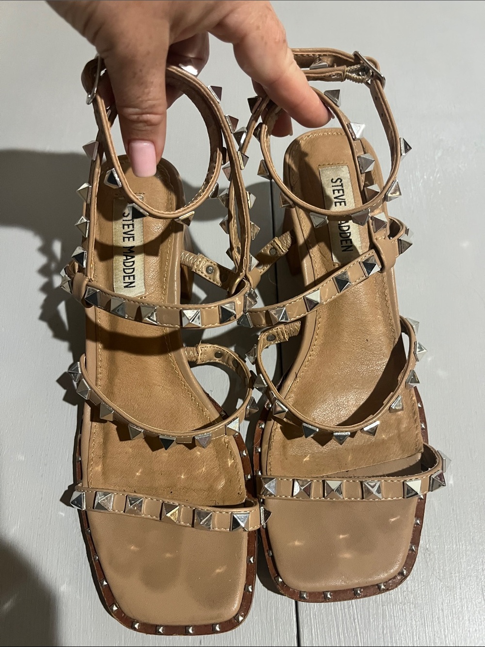 Steve Madden Tan Beige Studded Strappy Sandals